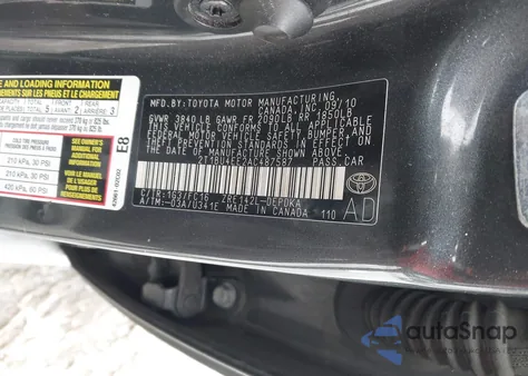 2010 Toyota Corolla Le из США, поврежденный, VIN 2T1BU4EE2AC487587